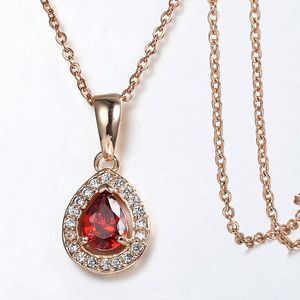 Pendant Necklaces Red Black Green Rhinestone Necklace For Women Girls Rose Gold Cubic Zircon Heart Waterdrop Shaped Jewelry GPM27Pendant