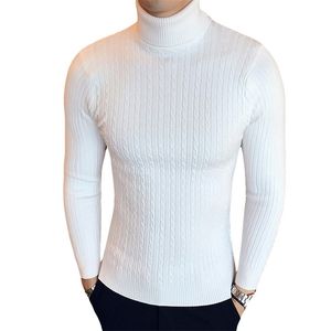 Wiosna jesienna zima Wysoka Elastyczna nowa wysoka szyja ciepły sweter Mężczyzny Turtleeck Swetery Slim Fit Biały czarny pullover Men Knitwear 210412