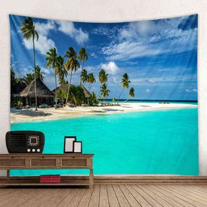 Sea View Tapestry Bohemian Living Room Wall Hanging Canvas Rugs Decoration Korean version tyg tapiz j220804