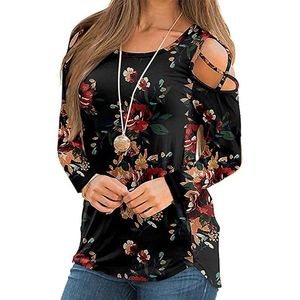 T-shirt da donna senza spalline da donna primavera girocollo maniche lunghe stampate floreali top moda casual camicie larghe D30Women's Women's Women's