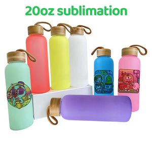 MOQ 20 Stück 20oz Sublimationsglas-Wasserflasche, gefrostet, durchsichtig, bunte Gläser, DIY-Weingläser, Wärmeübertragungsbecher, Bierbecher, 7-Farben-Becher
