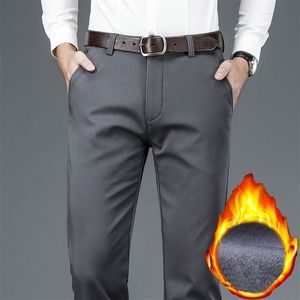 4 kolory jesień i zima polar męski ciepłe spodnie dorywczo biznesowe proste grube spodnie stretch spodnie męskie marki odzież 220330