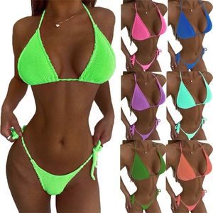 Summer Sexig solid bikini sätter kvinnor slips sida gstring thong baddräkt kvinnlig bandage baddräkt Brazlian badkläder bikini 220512