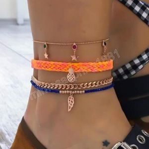 4pcs/set Anklets for Women Foot Jewelry Summer Beach Barefoot Sandals Feather Pineapple Charm Ankle Bracelet on Leg