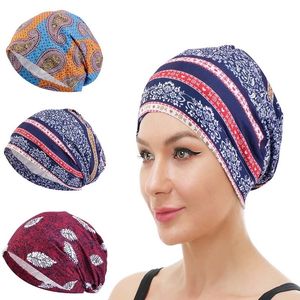 Novas mulheres impressam quimioterapia de turbante chapéu muçulmano lacrado de cetim dupla lenço lenço de cabeça hijab femme mussulman turbans bandana