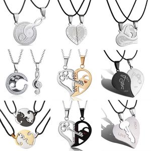 PCS/Set 2 Trend Moon Heart Necklace For Couple Stainless Steel Family Friend Women Chain Choker Jewelry Gifts