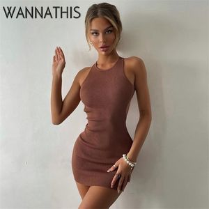 Wannathis casual tankklänning för kvinnor criss ärmlös mode sommar backless mini klänningar kvinnor elastik bodycon klänning 220607