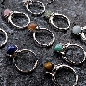 lucky Healing Exquisite Adjustable Quartz rings round Natural stone Crystal Gemstone Ring Crystal Rings For Women Fashion jewelry