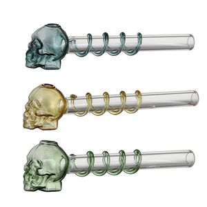 15cm skull shape heat resistant glass oil burner pipe clear smoking pipe hand tobacco tube
