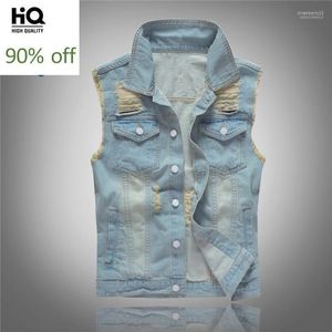 Wholesale plus size sleeveless jean vest for sale - Group buy Men s Vests Korean Slim Plus Size XL XL Men Denim Sleeveless Frayed Patchwork Hole Quality Jean Jackets Waistcoat Fashion Streetwear Stra2