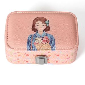 Jewelry Pouches Bags Dark Pink Cute Girl PU Leather With Makeup Mirror Metal Buckle Ring Necklace Storage Box For Birthday Wedding GiftsJewe