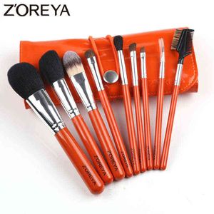 Makeup Tools Zoreya 9pcs Horse Hair Brush Set Oval Brushes Brochas Cosmetics Tool Kit Bag Holder Animal Natural220422