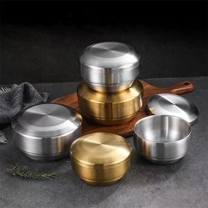304 Korean Stainless Steel Double Rice Bowl With Lid Soup Steamed Anti-Scalding Child Small Cuisine 220418