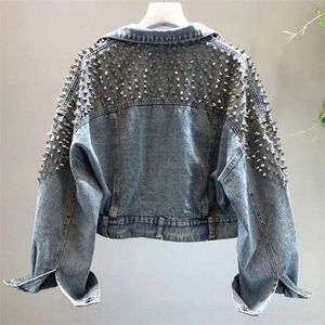 Fashion new bat sleeve heavy work rivet short washed denim jacket female jacket T200212