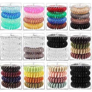4 Pcs/Box Telephone Wire Elastic Hair Bands for Women Girls Transparent Spiral Rubber Bands Scrunchies Hair Ties Gum Accessories AA220323