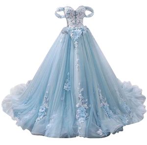 Spitze Quinceanera Kleider Schulterfrei Tüll Formale Abendkleider Prinzessin Prom Lange Party Sweet 16 GownVestidos De 15 Jahre BQ04