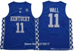 Menscollege 11 John Wall Jersey Men respirável Kentucky Wildcats Wall Basketball Jerseys Color Blue White