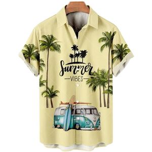 Erkekler Sıradan Gömlek Yaz Erkekler Hawaiian Vintage Top 3D Araba Baskı Gevşek Erkekler Plaj Aloha Gömlek Moda Giyim Ropa Hombre 6xlmen's