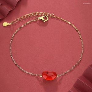 Cadeia de link Acacia Red Bean AGate Bracelet Stone Natural S925 Sterling Silver Charm Mulheres amantes Jóias Trendência de qualidade de luxo Pulso Inte22