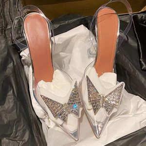 Elbise Ayakkabı Yaz Kadın Kapalı Toe Şeffaf Sandalet Bling Kristal Kelebek Knot Temizle Yüksek Topuklu Parti Düğün ShoesDress