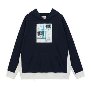 CAV Life IMT Blue and White Långärmad Måla Abstrakt ansikte C.E Sweater Mäns Kvinnors Loose Student Top