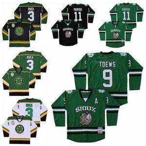 Mücadele Sioux Jersey 9 Jonathan Theews 11 Zach Parise Hokey Ross Patron Rhea 3 St John's Shamrocks Yeşil Siyah