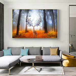 Forest Deer Animal Canvas Pintura Sala de estar Impressões e Pôsteres Elk Wall Art Decorativa Fotos Nordic Home Decor Cuadros