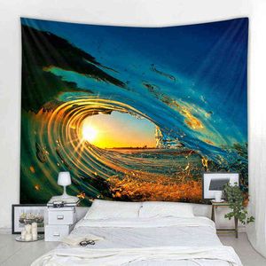 Nordic Landscape Sea Water Waves Carpet Decorative Wall Art Deco Blanket Curtain Hanging Home Bedroom Living Room J220804