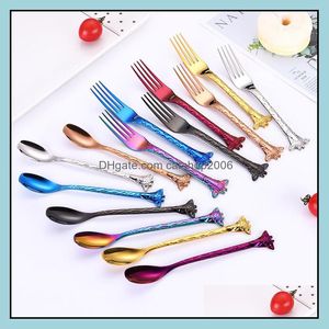 Spoons Flatware Kitchen Dining Bar Home Garden Creative Giraffe Forks Gold Pvd Plated Colored Stainless Steel 304 Dessert Drop Delivery 2