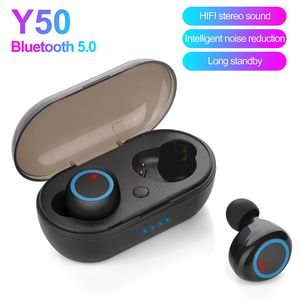 Y50 TWS Bluetooth 헤드폰 무선 헤드폰 이어 버드 iPhone 용 마이크 스테레오 스포츠 헤드폰 Samsung Xiaomi 모든 전화