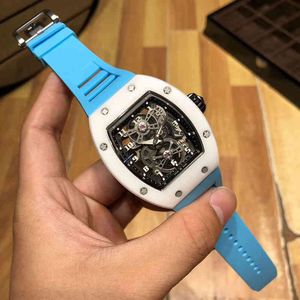 時計日付ワインバレルレジャービジネスリシャミルズ腕時計 17-01 自動ホワイトセラミックテープメンズ腕時計