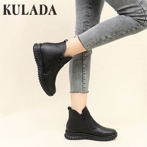 Botas Kulada Sapatos femininos Zipper duplo Botas de tornozelo preto Botas Botas Propertérico Estilo de plataforma Spring Autumn Sapatos femininos 201031