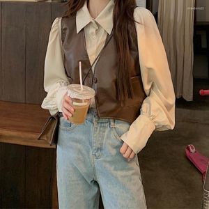 Women's Vests Fashion Suit Early Autumn 2022 Chic Vest Foreign Style Aging Shirt Two-piece Set Stra22