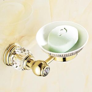 Soap Dishes European Net Holder Antique Brass Blue Gold Crystal Dish Round Base Box Bathroom Accessories ProductsSoap