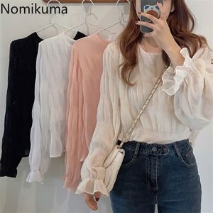 Nomikuma Blusaas Mujer Autumn Korean skjorta o Neck Långärmad elegant blus Kvinnor Solid Color Casual Fashion Tops 3C798 210308