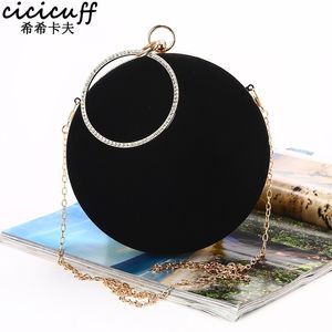 Cicicuff Novo Made Round Circular Forma Circular Bolsa de embreagem Mulheres Mulheres de veludo macio Messenger Bags Classic Black 210302