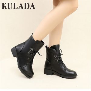 Kulada Motorcykel damer vintage Combat Autumn Army Punk Goth Women Biker Pu Leather Short Plush Boots 201031