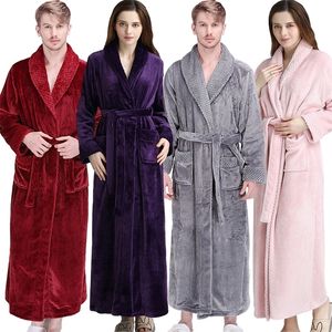 Women Men Thermal Luxury Flannel Long Bath Robe Winter Sexy Grid Fur Bathrobe Warm Kimono Dressing Gown Bridesmaid Robes 210315