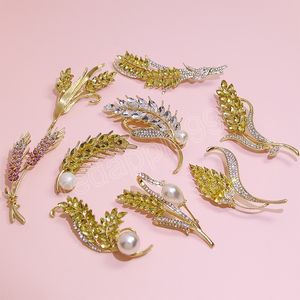 Fashion Golden Crystal Wheat Ear Broochtemperament Pins Brooch Drop-Proof Silk Scarf Hijab Buckle