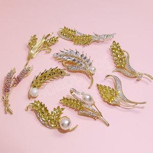 Moda Golden Crystal Wheat Broochtemperament Pins Broche Broche Provó Silk Senk Hijab fivela