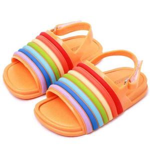 2022 Summer Mini Melissa Children's Rainbow Striped Sandals Classic Kids Princess Beach Shoes Boys Girls Non-Slip Jelly Sandals G220523