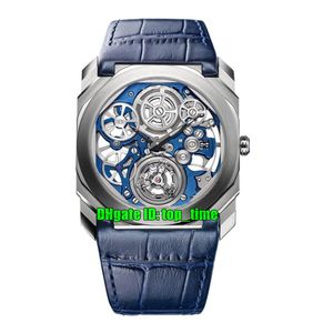 9スタイル高品質の時計103188 Octo Finisimmo Tourbillon Automact Mechanical Mens Watch Blue Skeleton Dial Leather Strap Gents Wristwatches