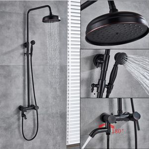 Wholesale waterfall spouts for sale - Group buy Black Bronze Rainfall Shower Set Single Handle Swivel Waterfall Spout Bath Shower Mixer Faucet Brass Hand Shower Height Adjustab279T