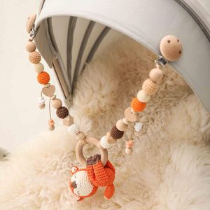 Kinderwagen Teile Zubehör Holz Beißring Baby Spielen Gym Schnuller Clip Kette Häkeln Perlen Dummy Spielzeug Bett Glocke