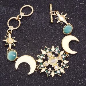 Länkkedja europeiska och amerikanska smycken överdrivna mode sun moon stjärnor asymmetrisk ädelsten armband legeringsprodukter älskare gåvor fawn22