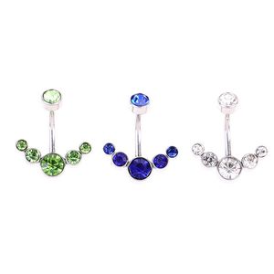 5 Crystals Belly Button Rings For Women Girls 316L Surgical Steel Curved Navel Barbell Dangled Body Jewelry Piercing