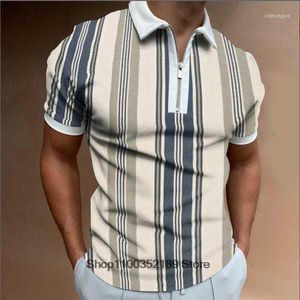 Männer Polos Sommer Stil Männer Gestreiften Karo Druck Hemden Kurzarm Drehen-unten Zipper Kragen Design Casual Homme Kleidung, männer, männer, männer