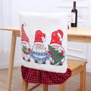 Christmas Chair Covers al por mayor-Portada de silla de Navidad sillas de encaje a cuadros rojos y negros cubiertas de decoraciones navideñas lino