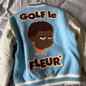 Новые роскошные мужчины Blue Golf Flower Le Fleur Tyler The Creator Pu Кожаные университетские куртки / палочные пальто хлопок теплое зима M2 T220728