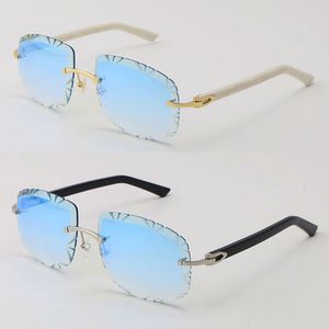 Women's Rimless 18K Gold Metal Frame Sunglasses with Gray, Red, or Brown Carved Diamond-Cut Lenses